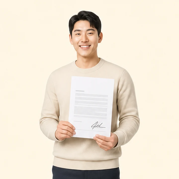 신용불량자 아르카나 장기렌트 서면 견적서를 들고 있는 고객